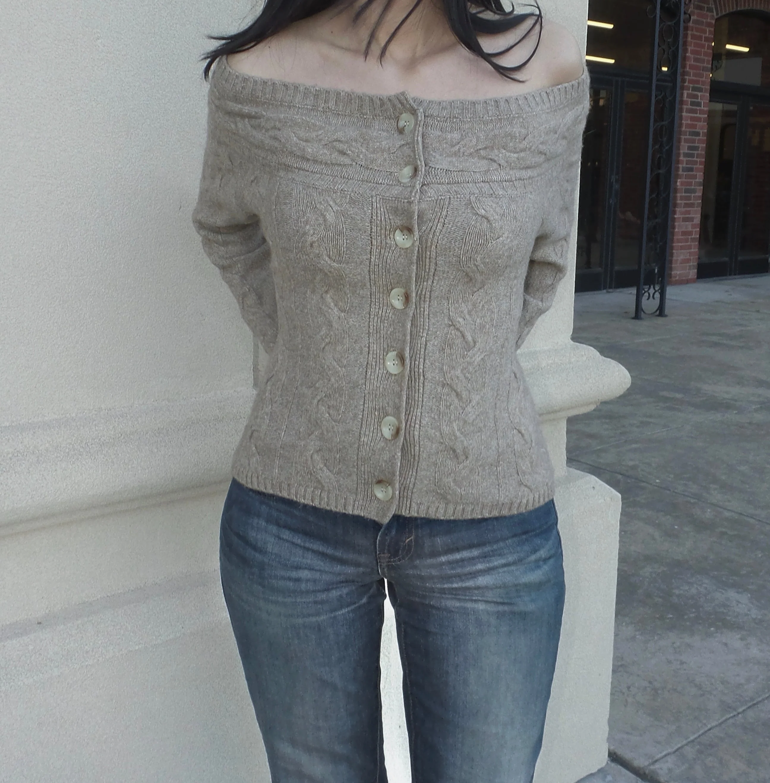 Light Brown Off The Shoulder Sweater - Image 3