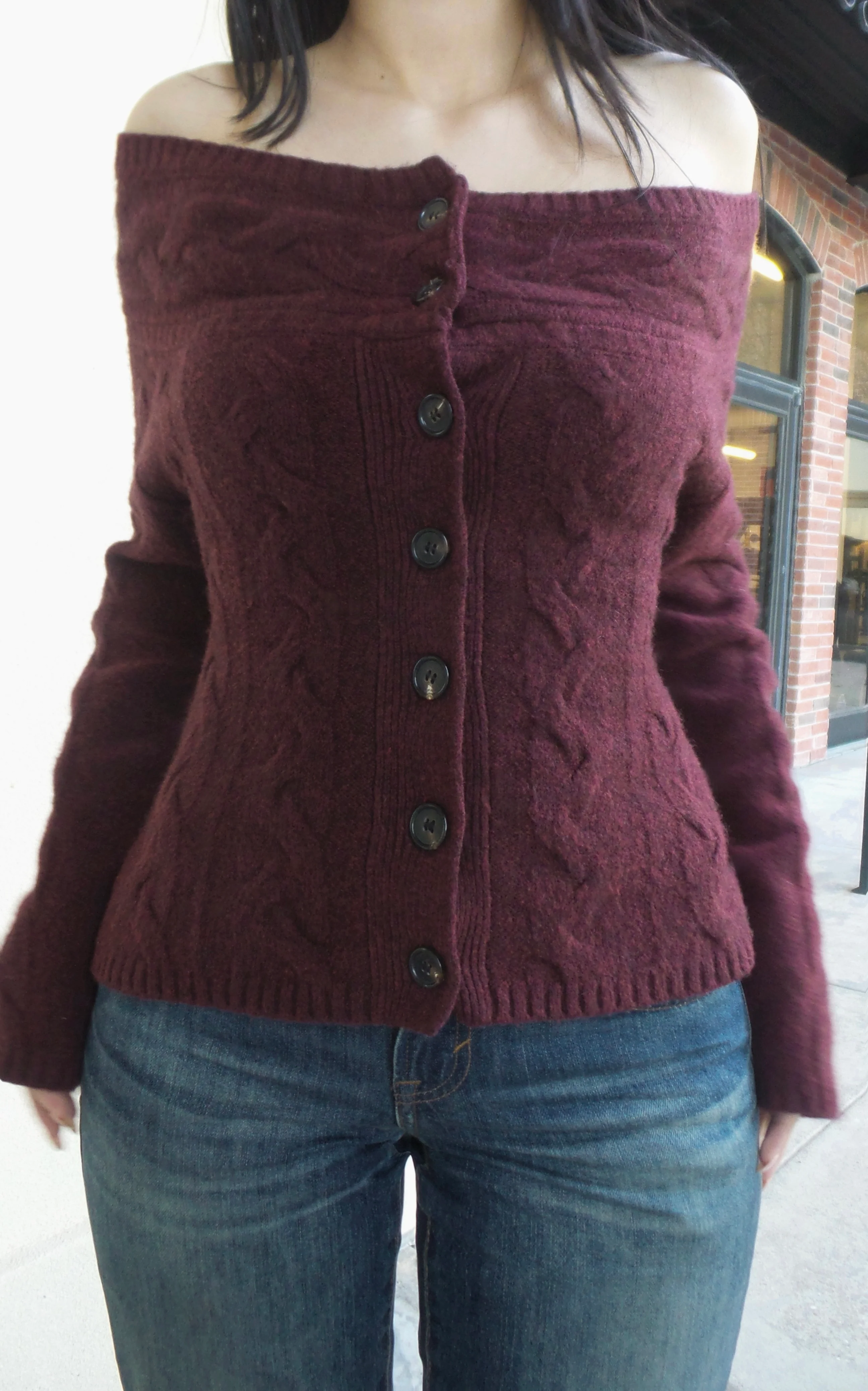 Burgundy Off The Shoulder Sweater - Image 3